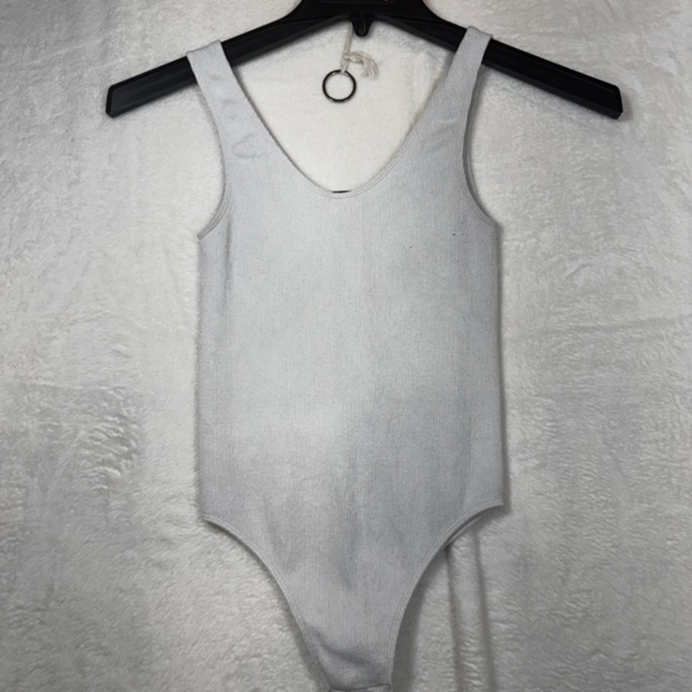 SWS Bodysuit Womens Size Small White Ribbed Sleeveless Y2K Basics Casual